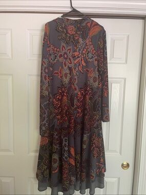 Reborn Floral Draped Cardigan in Gray, Rust and Olive